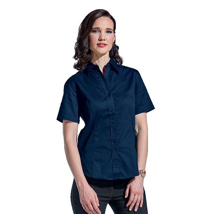Ladies Brushed Cotton Twill Blouse Short Sleeve NAVY - Tuff Supplies